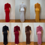 Mesh Ruched Bat Sleeve Maxi Dress GADE-10242