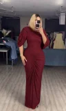 Mesh Ruched Bat Sleeve Maxi Dress GADE-10242
