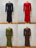 Long Sleeve Solid Color Maxi Dress GADE-10206