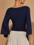 Solid Color Long Sleeve V Neck Top GSRX-983
