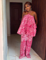 Halterneck Print Off Shoulder Two Piece Pants Set GQLK-6686