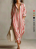 Casual Stripe Long Sleeve Shirt Dress GSRX-981