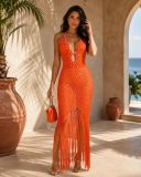 Halterneck Beaded  Knits Beach Maxi Dress ZSD-0359
