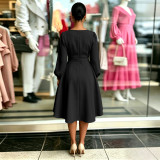 Solid Color Long Sleeve Midi Dress GQLK-6682