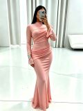 Sleeveless Mesh Ruched Maxi Dress GADE-9786