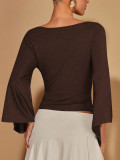 Solid Color Long Sleeve V Neck Top GSRX-983