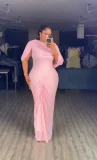 Mesh Ruched Bat Sleeve Maxi Dress GADE-10242