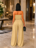 Solid Color Wrap Chest Top Wide Leg Pants Suit ZSD-0785
