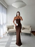 Mesh Ruched Solid Color Evening Dress GMYU-11534