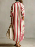 Casual Stripe Long Sleeve Shirt Dress GSRX-981