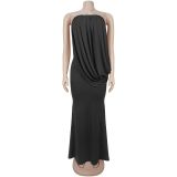 Solid Color Ruched Tube Top Dress BY-7797