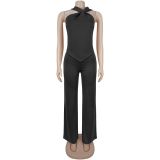 Solid Color Sleeveless Two Piece Pants Set BY-7796