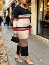 Plus Size Stripe Color Block Maxi Dress GAWE-6778