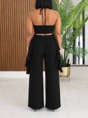 Solid Color Halterneck Irregular Top Pants Suit HNIF-GY322