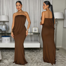 Solid Color Ruched Tube Top Dress BY-7797