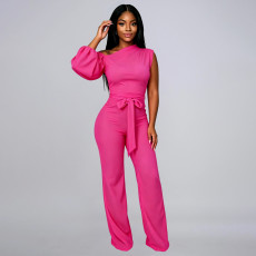 Single Shoulder Llantern Sleeve Jumpsuit YF-10113
