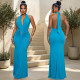 Deep V Neck Solid Color Ruched Maxi Dress BY-7789