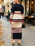 Plus Size Stripe Color Block Maxi Dress GAWE-6778