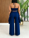 Solid Color Halterneck Irregular Top Pants Suit HNIF-GY322