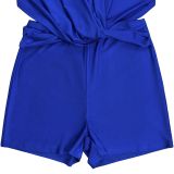 Deep V Neck Solid Color Romper BY-7798