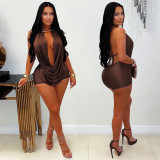 Deep V Neck Solid Color Romper BY-7798