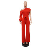 Single Shoulder Llantern Sleeve Jumpsuit YF-10113