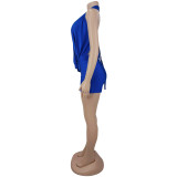 Deep V Neck Solid Color Romper BY-7798
