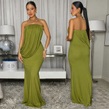 Solid Color Ruched Tube Top Dress BY-7797