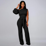 Single Shoulder Llantern Sleeve Jumpsuit YF-10113