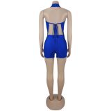 Deep V Neck Solid Color Romper BY-7798