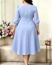 Plus Size Solid Color 3/4 Sleeve Midi Dress GAWE-6775