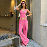 Casual Sporty Solid Color Tank Top Straight-Leg Pants Two Piece Set GPKJ-MR50916