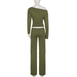 Solid Color Casual Long Sleeve Pants Two Piece Set GPKJ-MR50738
