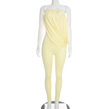 Solid Color Ruched Off Shoulder Jumpsuit GDSF-D26JP296