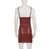 Solid Color Leather Bodycon Mini Dress GPKJ-MR50457