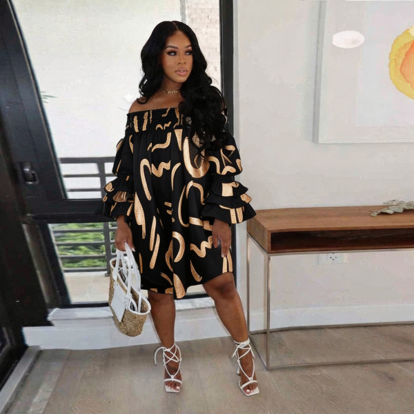 Plus Size Loose Off Shoulder Midi Dress GTYZ-7618