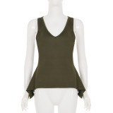 Solid Color Irregular Hem Tank Top And Culottes Suit GPKJ-MR50009