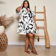 Plus Size Print Loose Short Sleeve Casual Dress GTYZ-7614