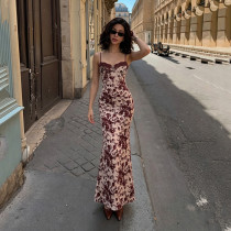 Vintage Elegant Floral Print Slim-Fit Long Dress GPKJ-MR50494