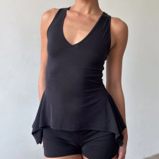 Solid Color Irregular Hem Tank Top And Culottes Suit GPKJ-MR50009