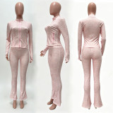 Solid Color Long Sleeve Two Piece Pants Set CM-60727