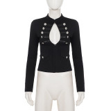 Vintage Hollow Out Long Sleeve Slim-Fit Top GPKJ-MR50444