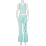 Casual Sporty Solid Color Tank Top Straight-Leg Pants Two Piece Set GPKJ-MR50916