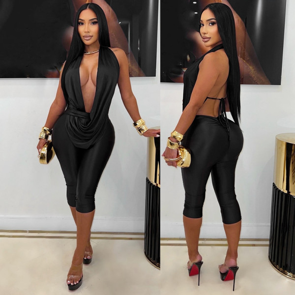 Solid Color Sleeveless Backless Seventh Jumpsuit GSZM-C26JP311
