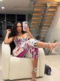Graffiti Print Lace Sling Tops Two Piece Pants Set GNJF-8609
