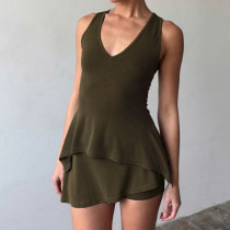 Solid Color Irregular Hem Tank Top And Culottes Suit GPKJ-MR50009