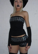 Hot Drill Wrap Chest Top Two Piece Shorts Set GNJF-H1028
