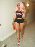Letter Print Tank Top Two Piece Shorts Set GNJF-0029