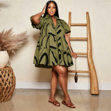 Plus Size Print Loose Short Sleeve Casual Dress GTYZ-7614