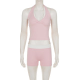 Sporty Casual Color-Block Tank Tops Shorts Two Piece Set GPKJ-MR50364